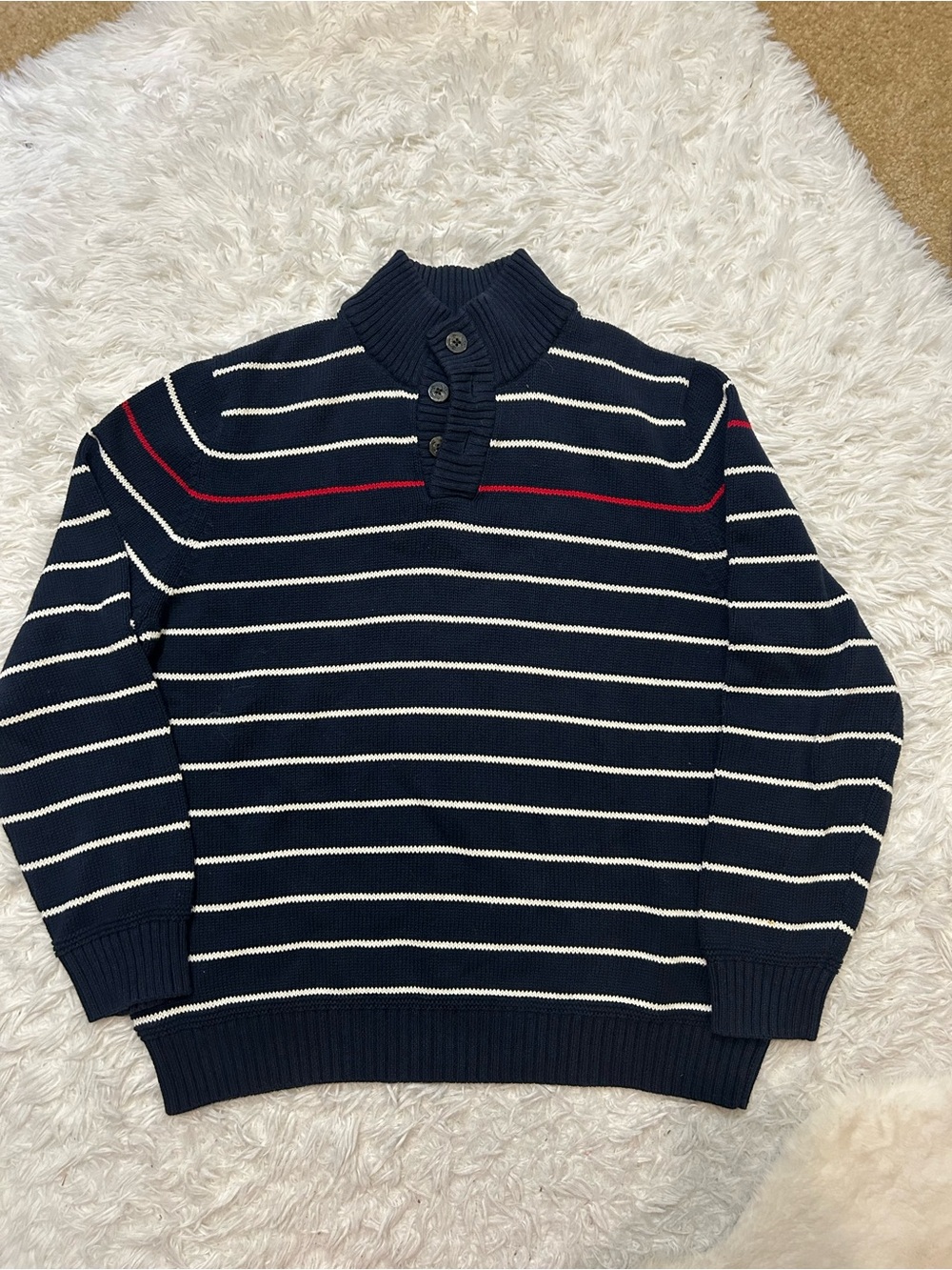 Lands’ End men’s navy blue stripe long sleeve mock neck sweater XL